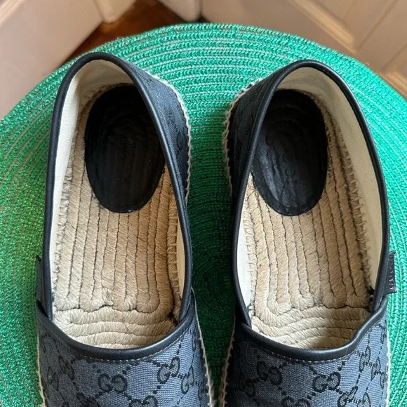 Gucci Men’s GG Canvas Leather Espadrilles Navy Made in Spain Excellent Condition